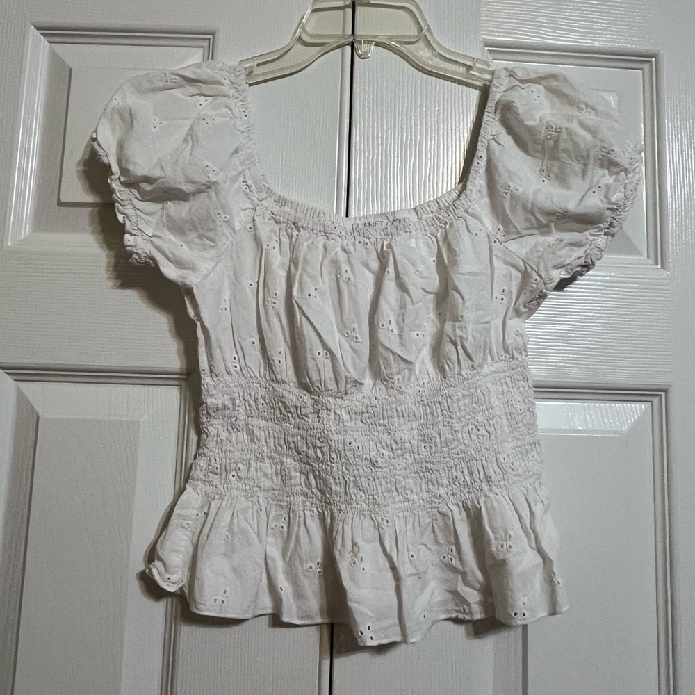 White Eyelet Puff Sleeve Blouse